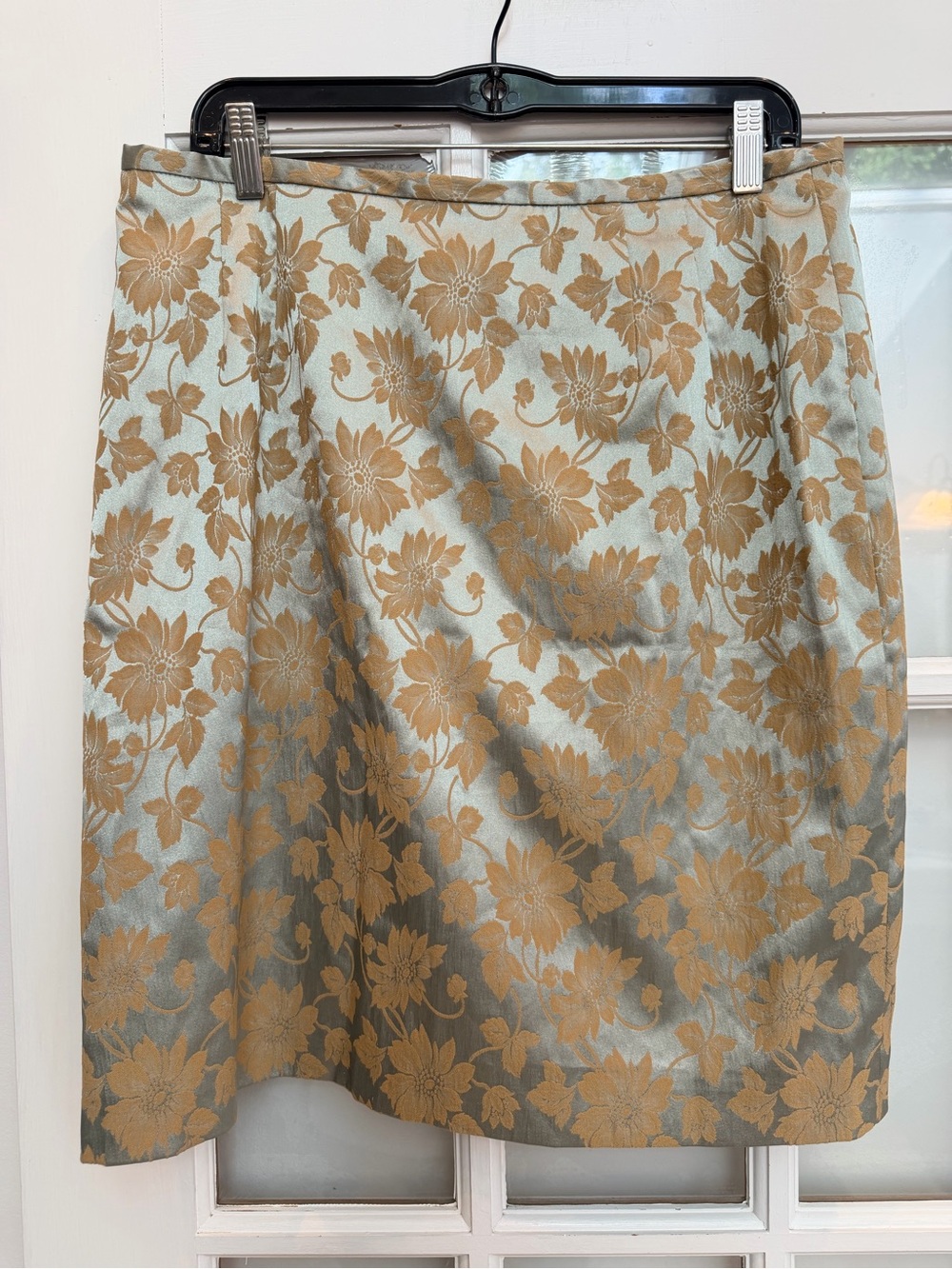 Vintage Neiman Marcus “Old Money” Gold Floral Sky Blue Pencil Skirt Plus Size 16
